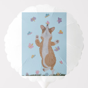 Dancing Welsh Corgi with butterflies Balloon