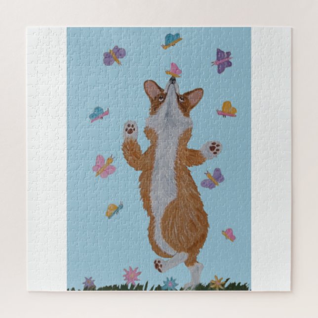 Dancing Welsh Corgi with butterflies Jigsaw Puzzle (Vertical)