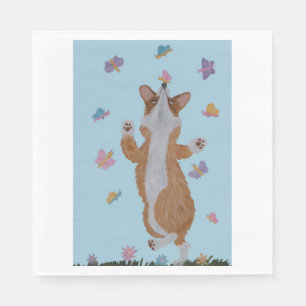 Dancing Welsh Corgi with Butterflies Napkins
