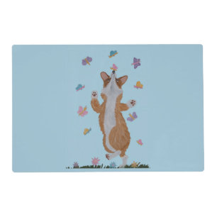 Dancing Welsh Corgi with Butterflies Placemat