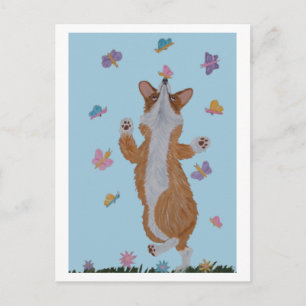 Dancing Welsh Corgi with butterflies Postcard