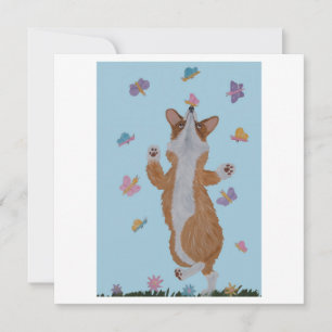 Dancing Welsh Corgi with Butterflies Thank You Card