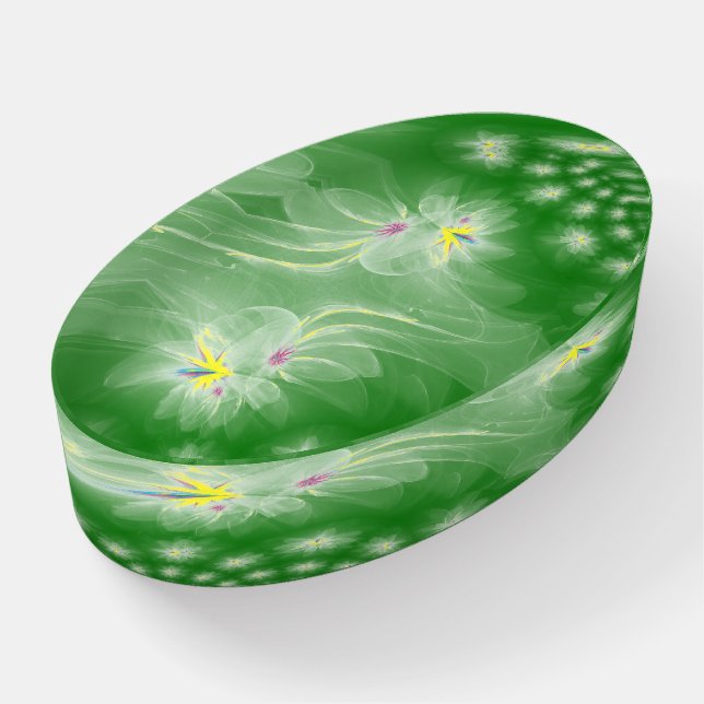 Dancing White-Gold Fractal Water Lilies Paperweight (Angled)