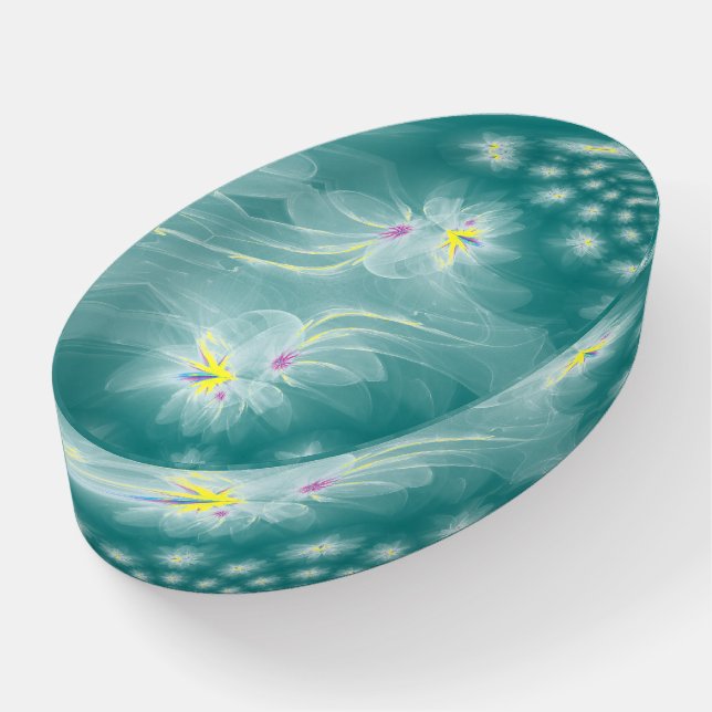 Dancing White-Gold Fractal Water Lilies Paperweight (Angled)