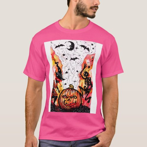 Dancing Witch and Spooky Skeleton T_Shirt
