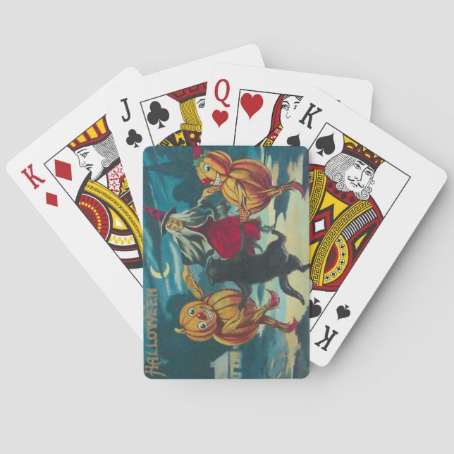 Dancing Witch Jack O' Lantern Monster Black Cat Poker Cards (Back)
