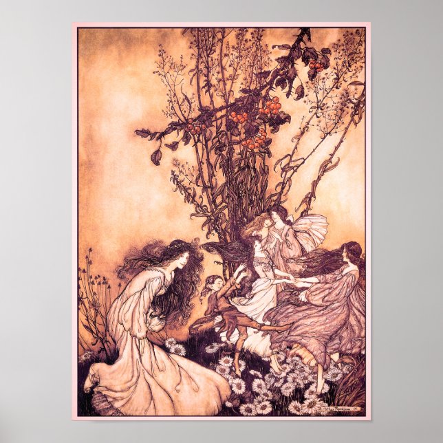 Dancing with Fairies Arthur Rackham Illustration Poster (Front)
