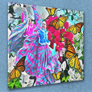 Dancing with Flowers & Butterflies PV01 Art Canvas Print
