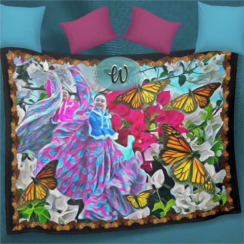 Dancing with Flowers  Butterflies PV01 Fleece Blanket