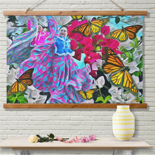 Dancing with Flowers & Butterflies PV01 Hanging Tapestry
