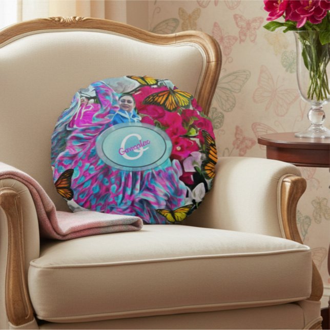 Dancing with Flowers & Butterflies PV01 Round Pillow (Creator Uploaded)