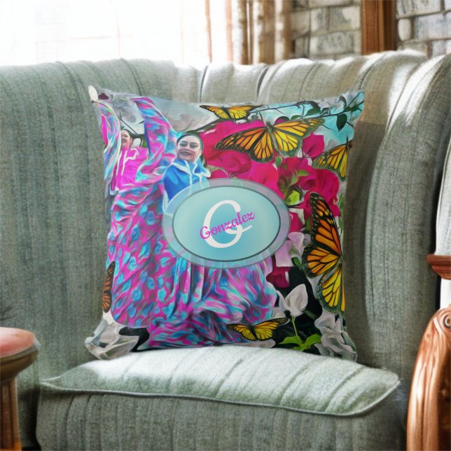 Dancing with Flowers & Butterflies PV01 Throw Pillow (Creator Uploaded)