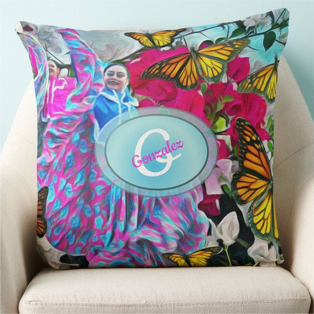 Dancing with Flowers & Butterflies PV01 Throw Pillow (Creator Uploaded)