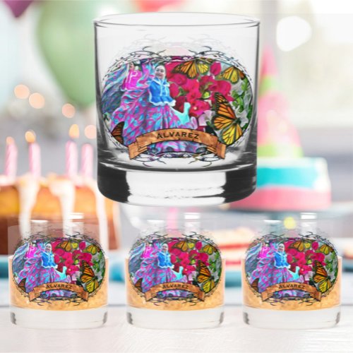 Dancing with Flowers  Butterflies PV01 Whiskey Glass