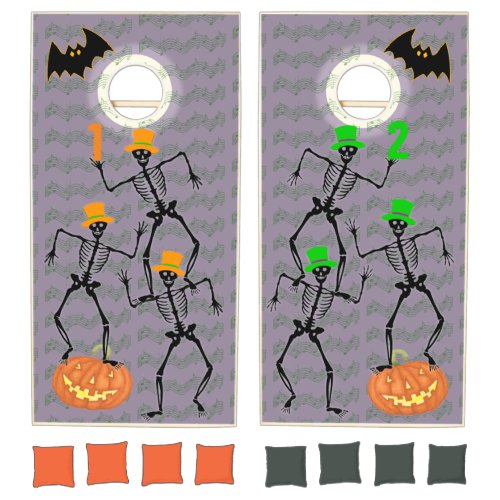 Dancing With The Bones Halloween Skeletons Cornhole Set