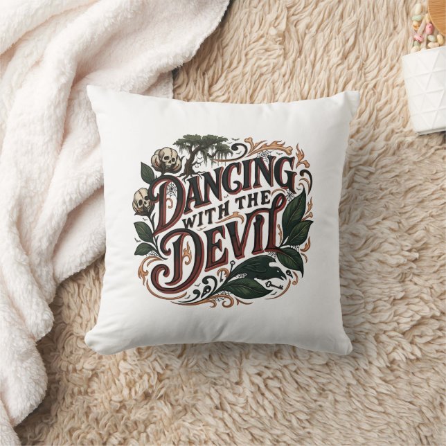 Dancing With The Devil Gothic Art Throw Pillow (Blanket)