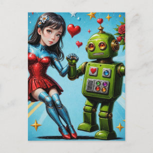 Dancing Woman and Robot Postcard