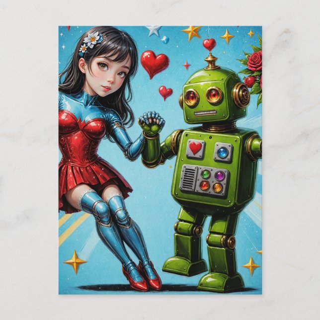 Dancing Woman and Robot Postcard (Front)