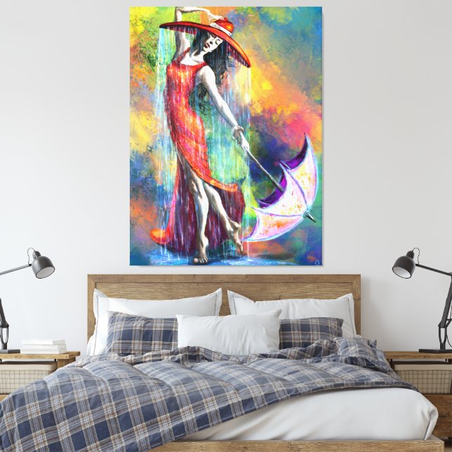 Dancing Woman with Umbrella Canvas Print (Insitu(Bedroom))