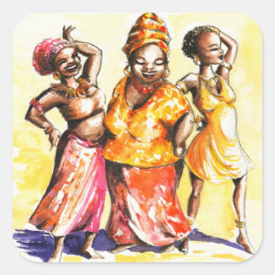 Dancing women square sticker