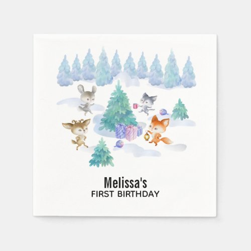 Dancing Woodland Animals Watercolor Birthday Napkins