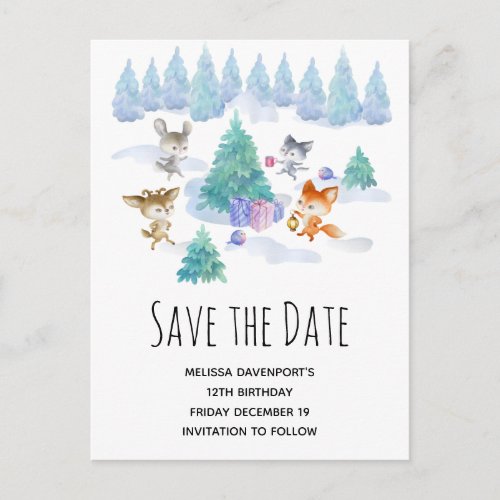 Dancing Woodland Animals Watercolor Save the Date Invitation Postcard
