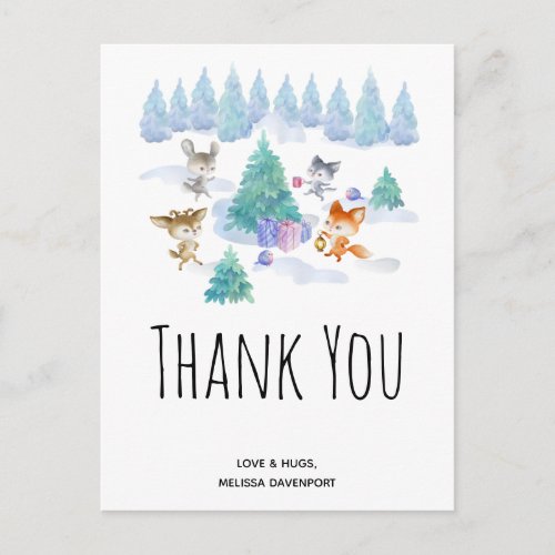 Dancing Woodland Animals Watercolor Thank You Postcard