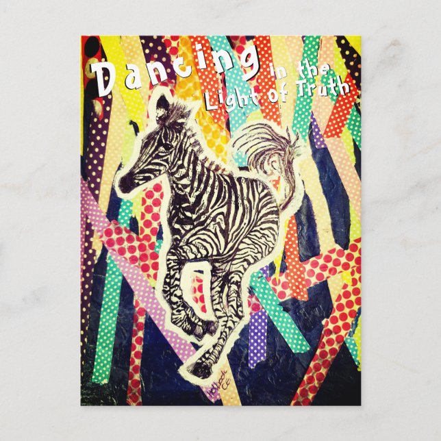 Dancing zebra funky mixed media postcard (Front)