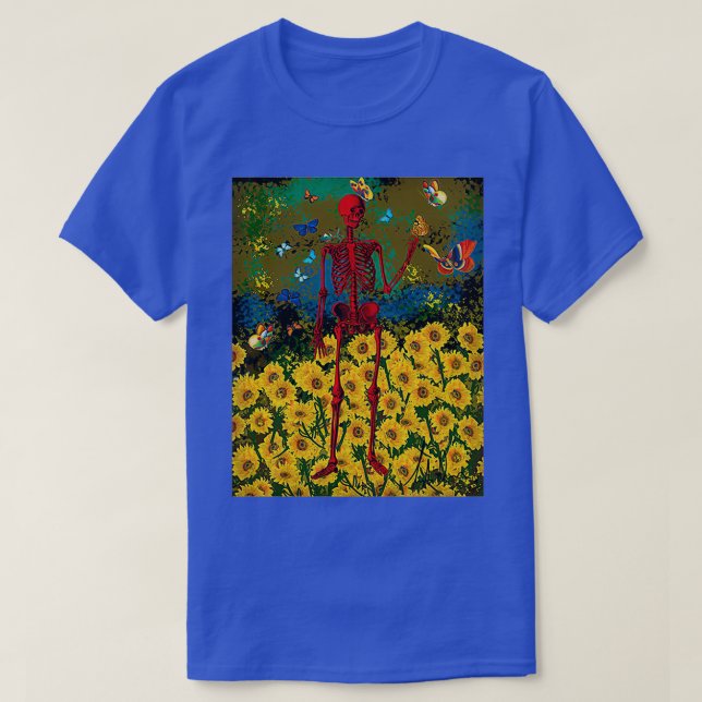 DancingSkeletoninSunflowersWithButterflies T-Shirt (Design Front)
