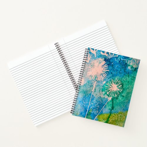 Dandelion abstract watercolor painted notebook