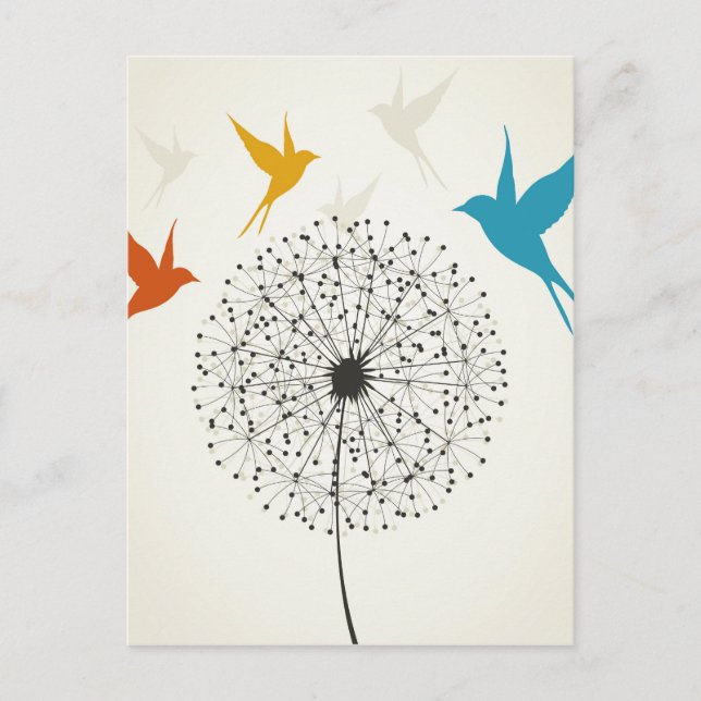 Dandelion and bird postcard (Front)