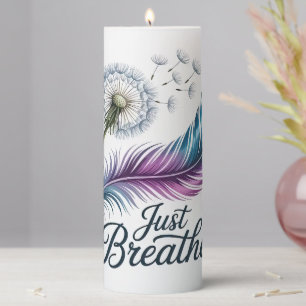 Dandelion and Feather Just Breathe Pillar Candle