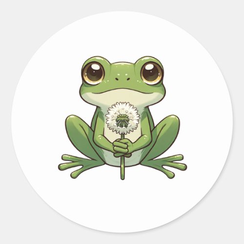 Dandelion And Frog Classic Round Sticker