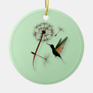 Dandelion and Little Green Hummingbird Ornaments
