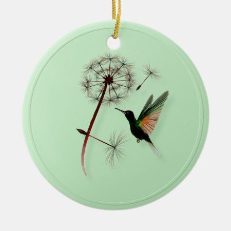 Dandelion And Little Green Hummingbird Ornaments