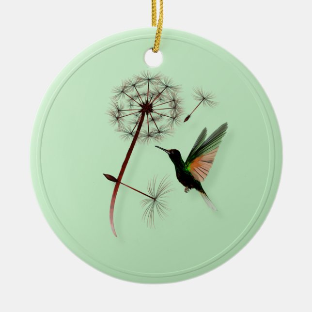 Dandelion and Little Green Hummingbird Ornaments (Front)