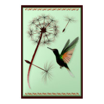 Dandelion and Little Green Hummingbird Poster