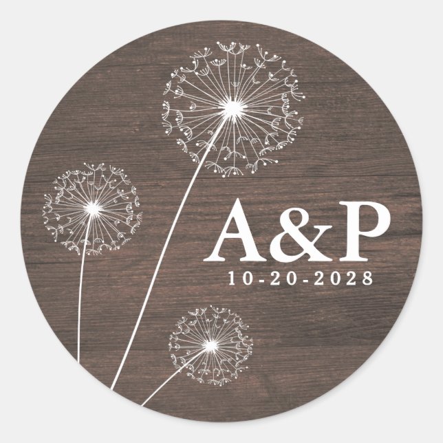 Dandelion Barn Wood Country Rustic Wedding Favors Classic Round Sticker (Front)