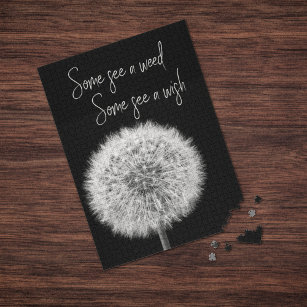 Dandelion Make A Wish Black And White Abstract Jigsaw Puzzle