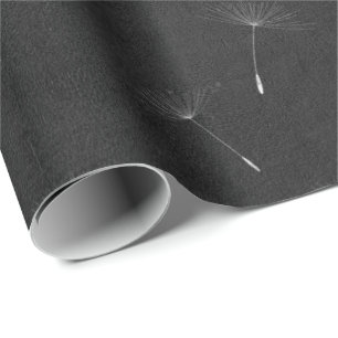 Dandelion Black White Lines Chalkboard Lines Wrapping Paper