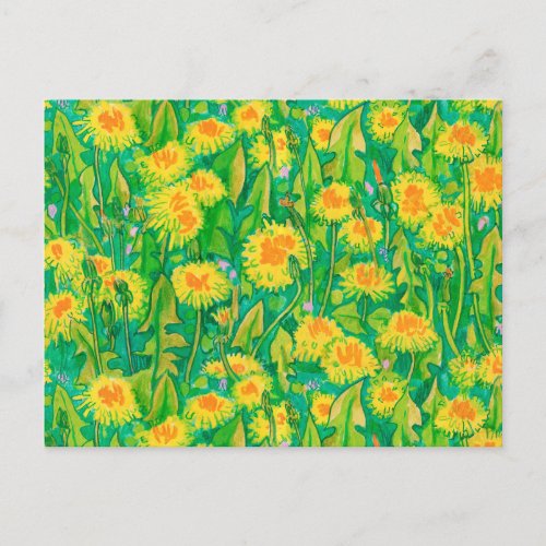 Dandelion Bloom Summer Flowers Floral Green Yellow Postcard