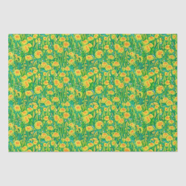 Dandelion Bloom Summer Flowers Floral Green Yellow Tissue Paper (Front)