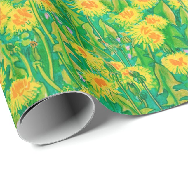 Dandelion Bloom Summer Flowers Floral Green Yellow Wrapping Paper (Roll Corner)