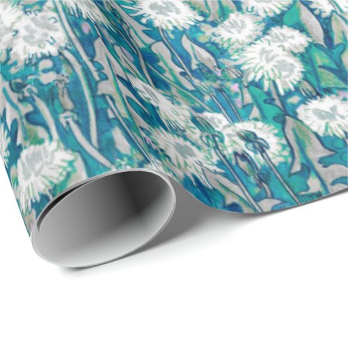 Dandelion Bloom Summer Flowers Floral Pattern Teal Wrapping Paper