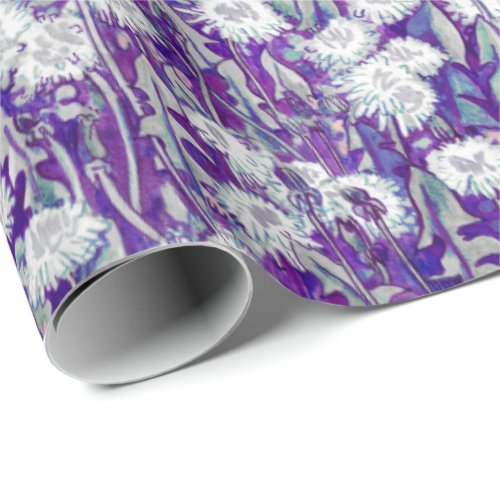 Dandelion Bloom Summer Flowers Floral Violet White Wrapping Paper