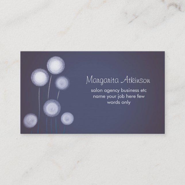 dandelion blossoms modern blue business cards (Front)