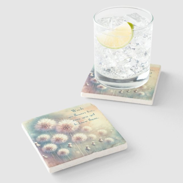 Dandelion Blowball & Quote	 Stone Coaster (Side)