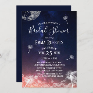 Dandelion Blowing Moon & Stars Bridal Shower Invitation
