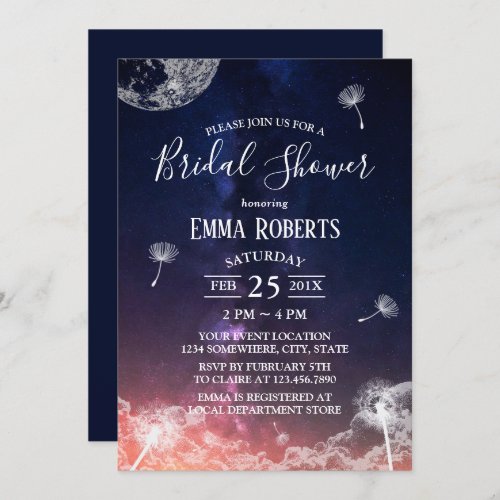 Dandelion Blowing Moon  Stars Bridal Shower Invitation