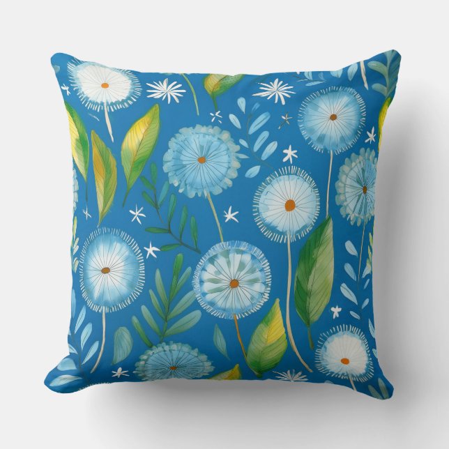 dandelion blue pattern throw pillow (Front)